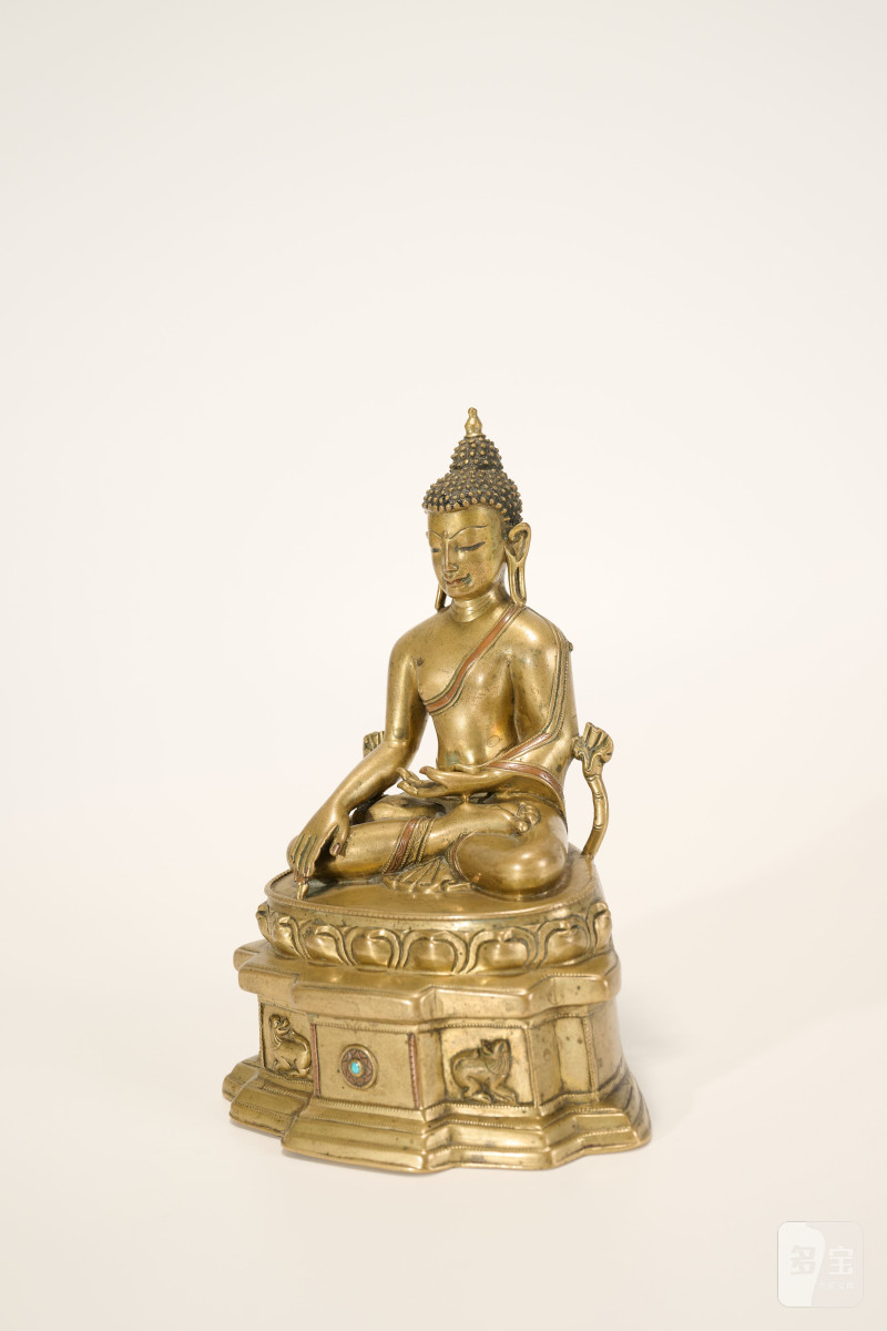 Lot905 14世纪 合金铜嵌红铜释迦成道像 - 图6